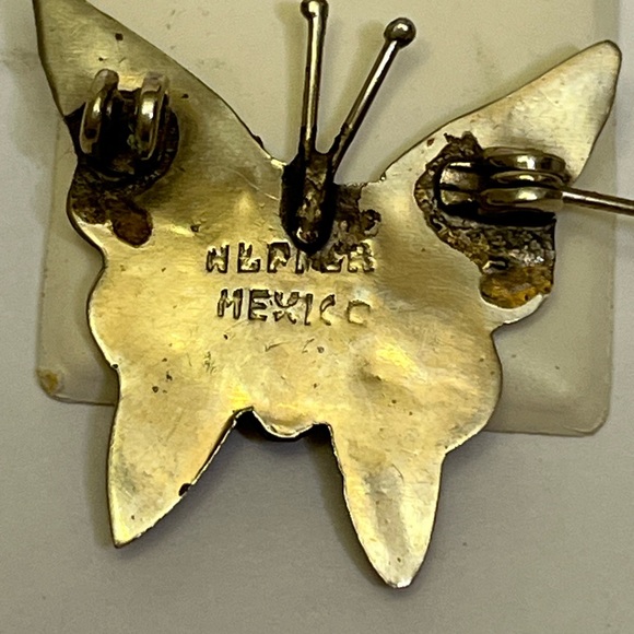 Vintage Mexican Butterfly Brooch Abalone Shell Wings Inlay  Alpaca Silver 1-1/8" - Picture 4 of 4